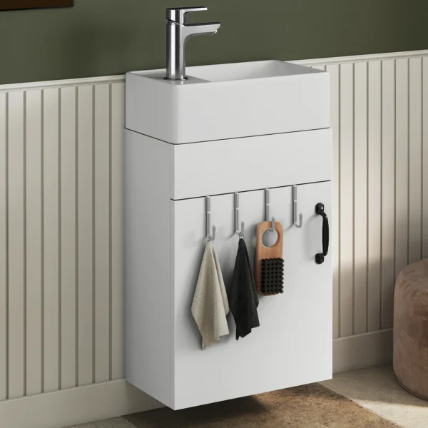 YITAHOME Bathroom Vanity Cabinet with Door, 2 Hooks, Under Sink Storage, White (Faucet Not Included)